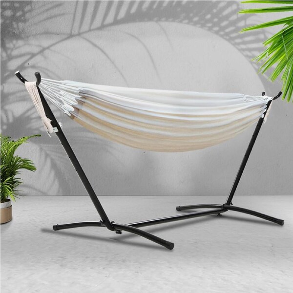 Gardeon Portable Hammock with Stand Hanging Chair Swing Bed Outdoor Furniture Cotton