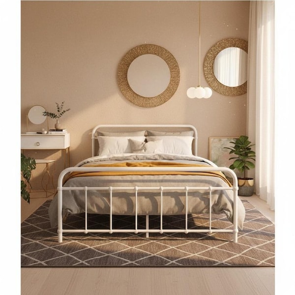 Artiss Metal Bed Frame Double Size 199x143cm White LEO