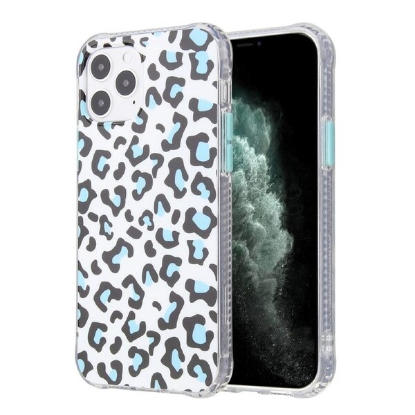 For iPhone 12 Pro Max Case Leopard Print TPU + Acrylic Protective Case, Detachable Buttons, Blue