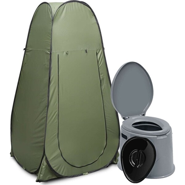 6L Outdoor Portable Toilet for Camping Caravan Boating with Privacy Green Tent
