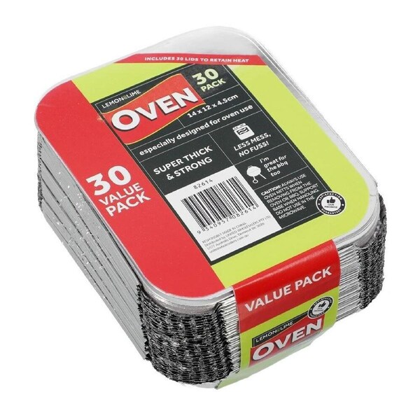30x Foil Containers w Lid 14x12cm Oven Baking Trays Pan Food BBQ Takeaway Small