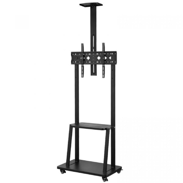 Mobile TV Stand Mount Bracket Trolley 32-75 Inch LED LCD Screen Monitor Television Cart with Media Storage Shelf Wheels Adjustable Freestanding