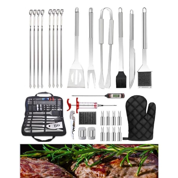 30Pcs Stainless Steel Barbecue Tool Set and Cooking Tools for Outdoor Camping
