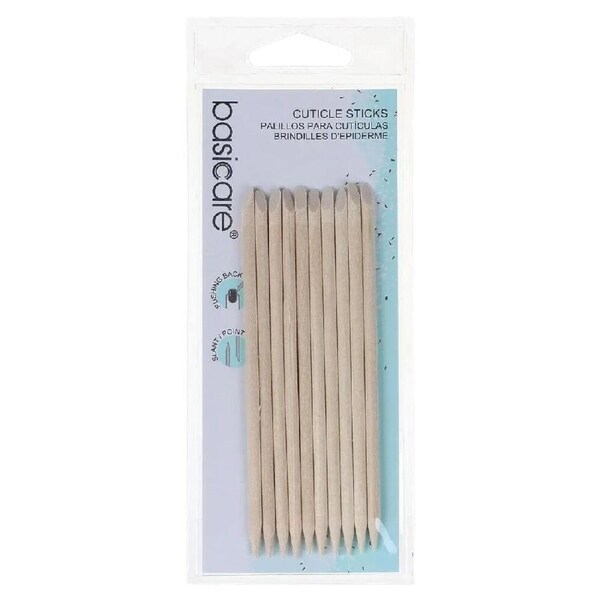 Basicare Cuticle Sticks 10 Pack 115mm Dual Ended Wooden Manicure Tools