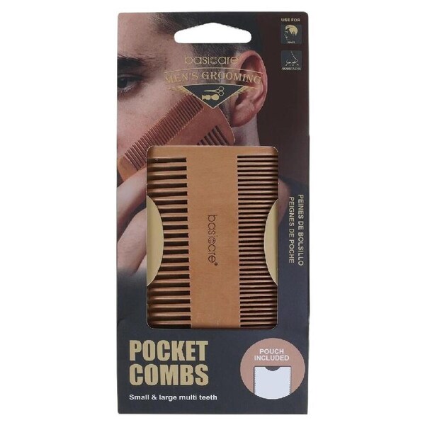 Basicare Pocket Combs with Pouch Multi Teeth Small and Large Handmade