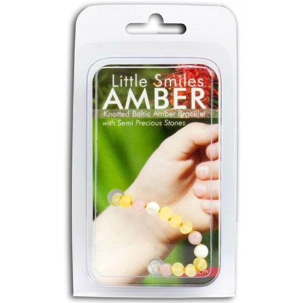 Little Smiles Knotted Baltic Amber Bracelet with Semi Precious Stones 14-15cm