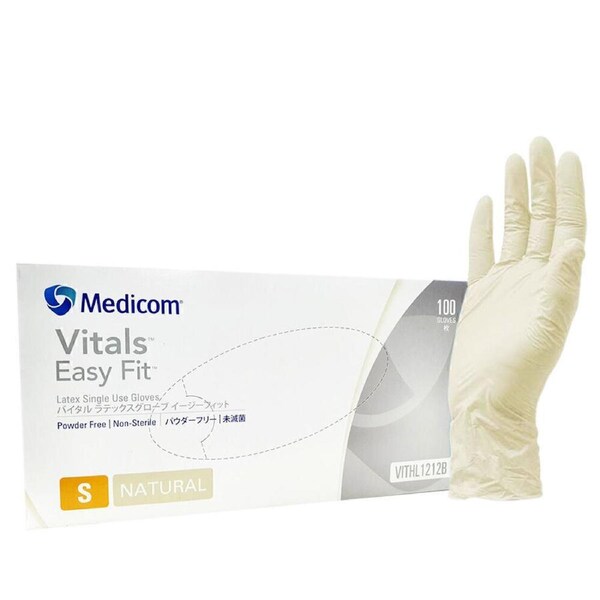 Medicom - Latex Powder Free Nail Gloves Natural Size S (Small) 100pcs