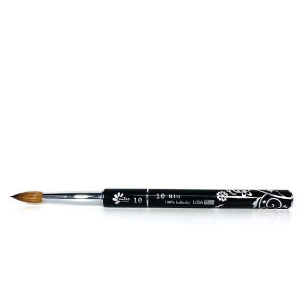 Nitro 100% Kolinsky Acrylic Nail Art Brush Powder Metal Handle #10 Black