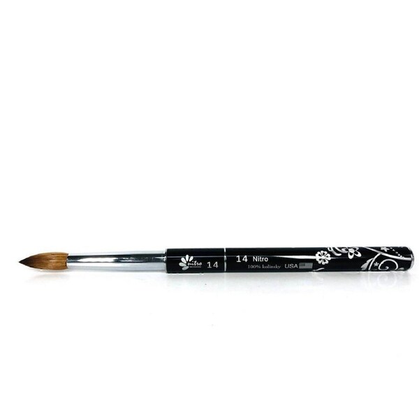 Nitro 100% Kolinsky Acrylic Nail Art Brush Powder Metal Handle #14 Black