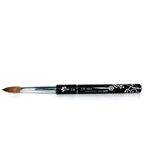 Nitro 100% Kolinsky Acrylic Nail Art Brush Powder Metal Handle #16 Black