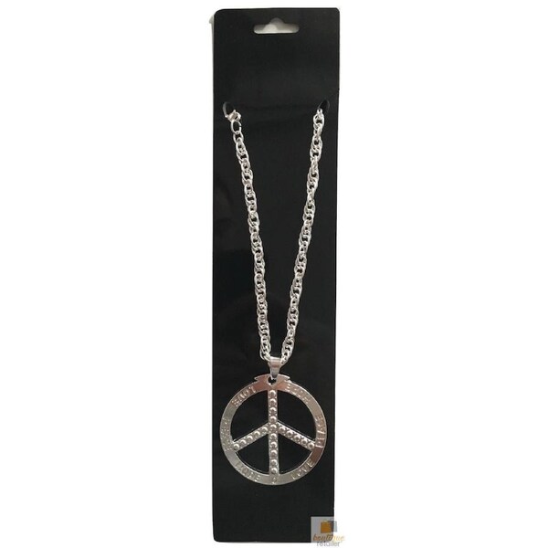 PEACE Sign Metal Necklace Chain Hippie Costume Party Pendant Chain Jewellery 70s 60s Silver