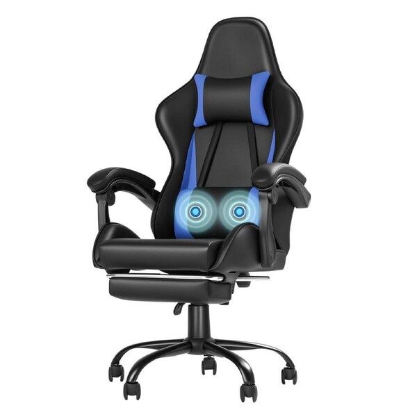 Advwin Gaming Chair Ergonomic office Chair Racing Recliner with Footrest Blue