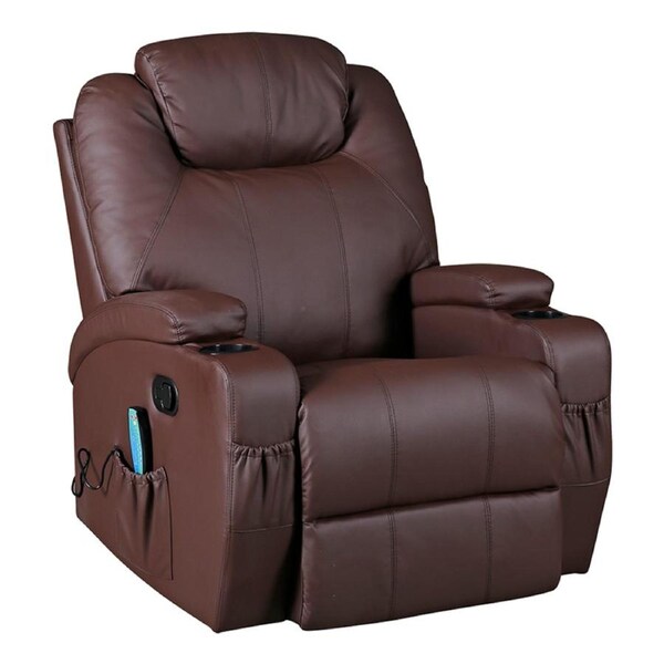 Brown Massage Sofa Chair Recliner 360 Degree Swivel PU Leather Lounge 8 Point Heated