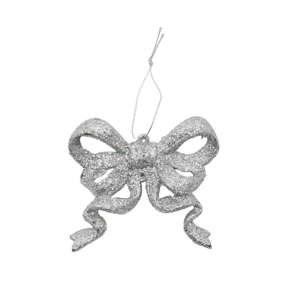 10 SILVER GLITTER BOWS 95mm