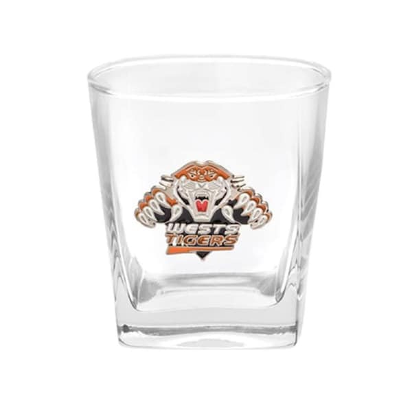 Set of 2 Wests Tigers NRL SPIRIT Glasses 280ml with METAL BADGE
