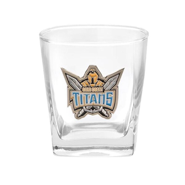 Set of 2 Gold Coast Titans NRL SPIRIT Glasses 280ml with METAL BADGE