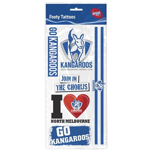 North Melbourne Kangaroos AFL Temporary TATTOO Sheet