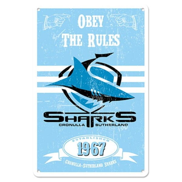 Cronulla Sharks NRL Retro Tin Wall Sign Obey The Rules
