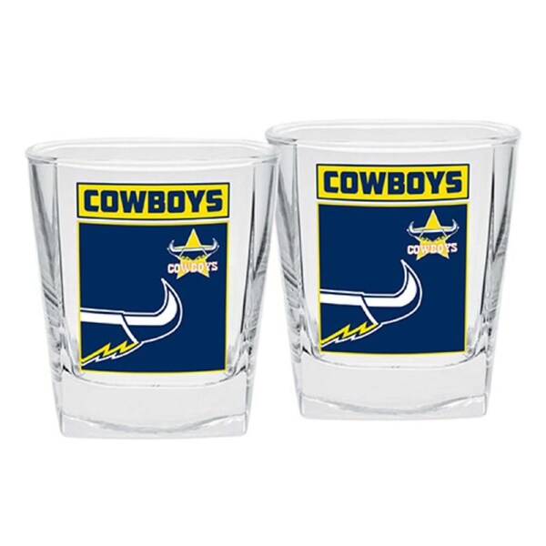 North QLD Queensland Cowboys NRL Set of 2 Spirit Glasses 250ml Glass FULL COLOUR LOGO