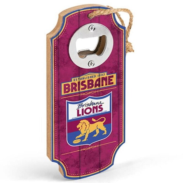 Brisbane Lions AFL First 18 Bottle Opener Wall Plaque Sign with Hanging Rope