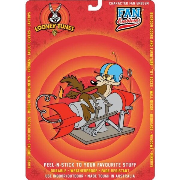 Looney Tunes Rocket Wile E Coyote Character Domed Automotive Decal Sticker Badge Emblem