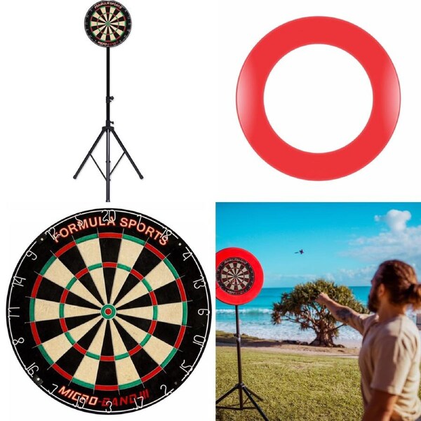 Formula Sports Portable Dart Board Camping Set includes Dart Board MB3, FSA Stand with RED Surround