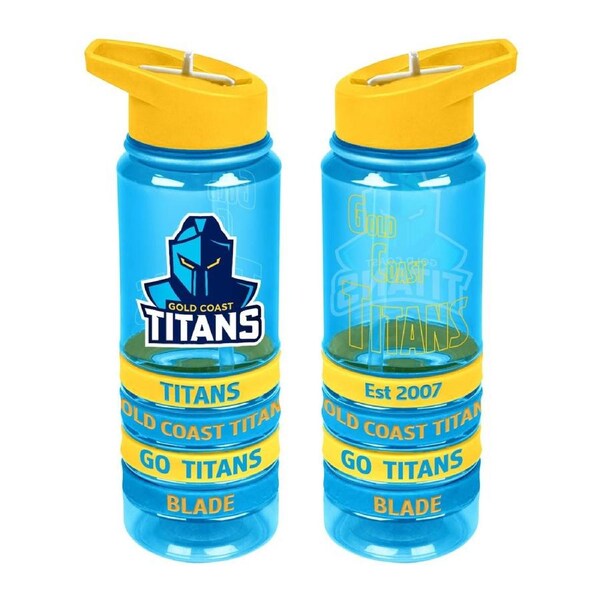 Gold Coast Titans NRL Tritan Drink Water Bottle with Wrist Bands