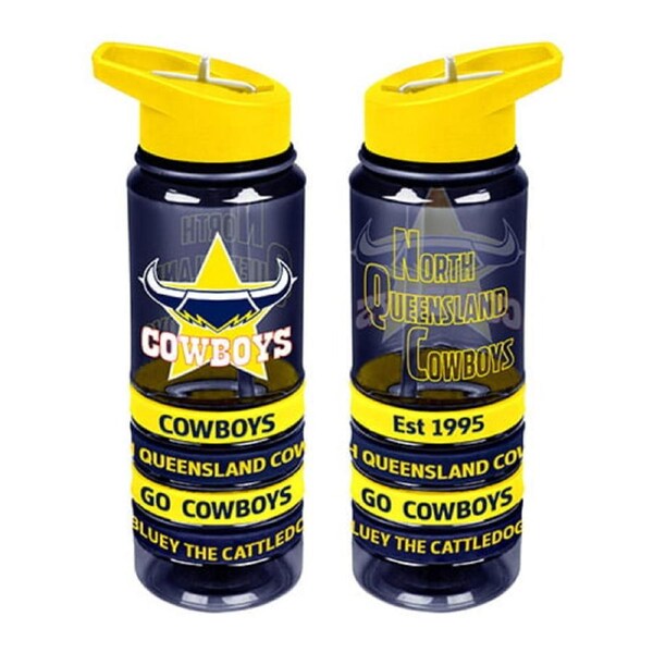 North QLD Queensland Cowboys NRL Tritan Drink Water Bottle with Wrist Bands