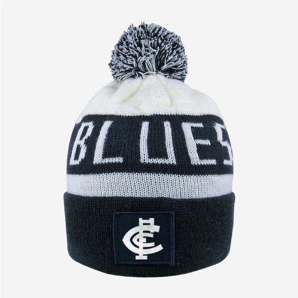 Carlton Blues AFL Traditional Bar Beanie Hat Removable Pom-Pom