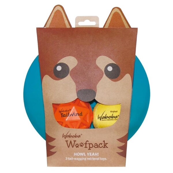 Waboba Woofpack Dog Toys 3 tail-wagging retrieval toys for air, land, and water play