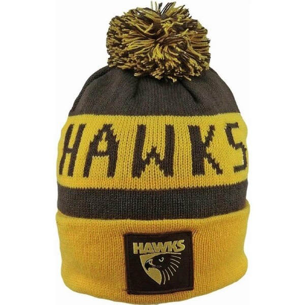 Hawthorn Hawks AFL Traditional Bar Beanie Hat Removable Pom-Pom