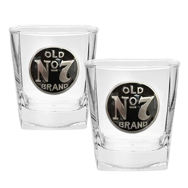 Jack Daniels Old No.7 Set of 2 Metal Badged Spirit Glasses