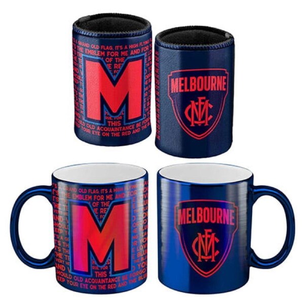 Melbourne Demons AFL Metallic Can Cooler and Coffee Mug Cup Gift Pack