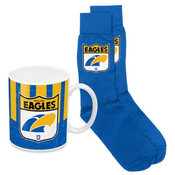 West Coast Eagles AFL Ceramic Coffee Mug Cup and Jacquard Knit Socks