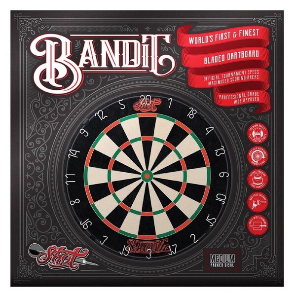 SHOT DARTS Bandit Original Bristle Dartboard African Conditioned Sisal