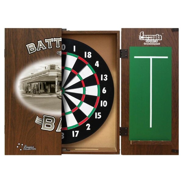 Formula Sports Dart Board Game 15 inch and Battlers Bar Cabinet Set