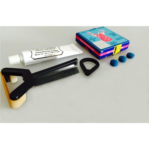 Tweeten Elk Master Pool Snooker Cue Tipping Kit 3 x 8mm Elkmaster Glue Tips + Glue Clamp
