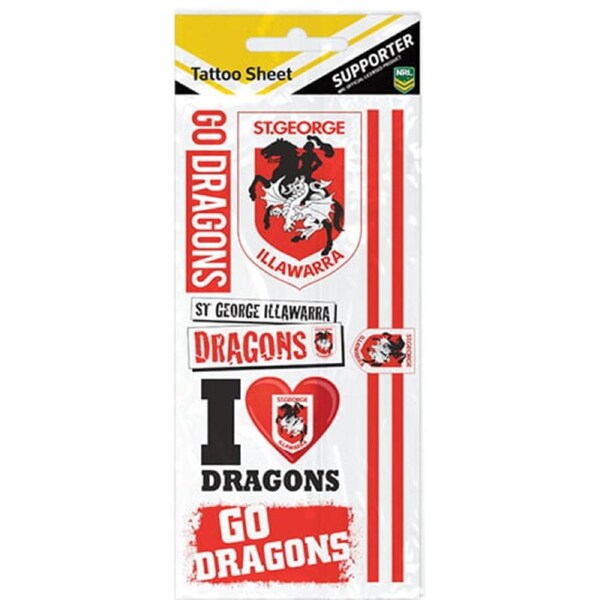 St George Illawarra Dragons NRL Temporary TATTOO Sheet