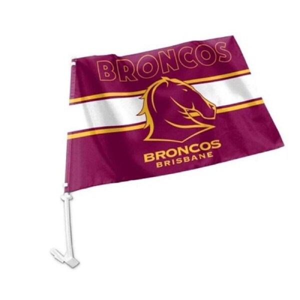 Brisbane Broncos NRL Clip on Window CAR Flag includes Pole