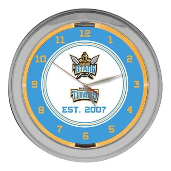 NRL Gold Coast Titans EST 2007 Rugby League GLASS NEON Clock