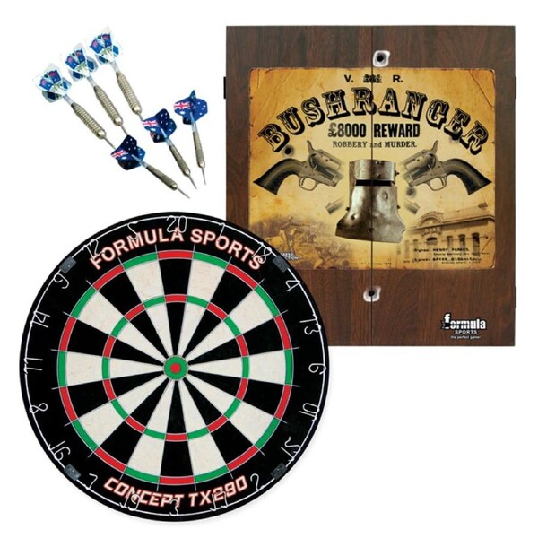 Dart Board and Cabinet Set Ned Kelly Bushranger with TX290