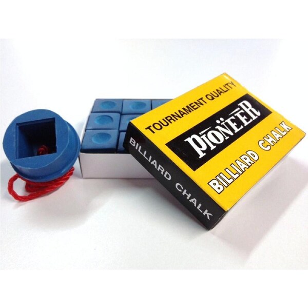 Pool Snooker Billiard Cue Tip Table Blue Chalk + Blue Chalk Holder