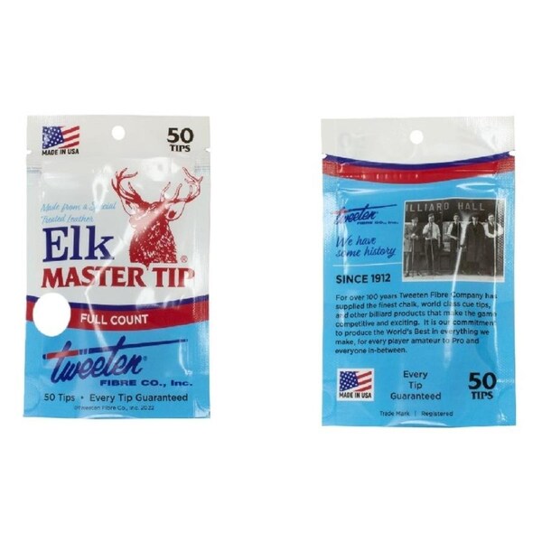 BOX OF 50 Elkmaster 10mm Size Pool Snooker Billiard Cue Tips Glue on Type Elk Master