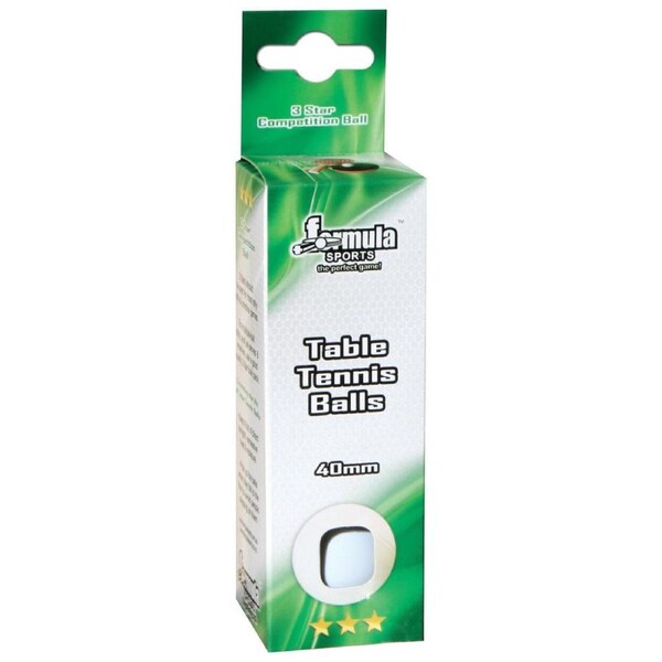 Formula Sports Championship Table Tennis Ping Pong Balls 3 Pack White