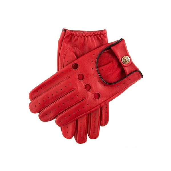 Dents Delta Mens Classic Leather Driving Gloves Luxury - Berry/Black Extra Large