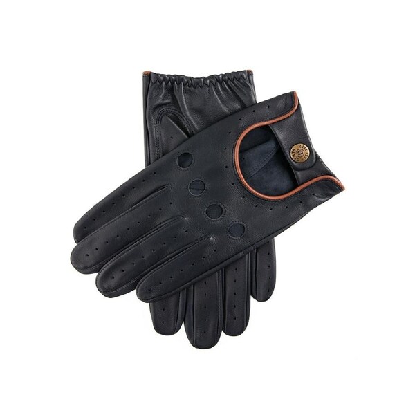 Dents Delta Mens Classic Leather Driving Gloves Classic Luxury - Navy/Tan Medium