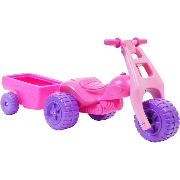 Avoca ATV Push Kick Trike w/ Trailer Junior/Toddler/Kids 1-3y Ride-On Toy Pink