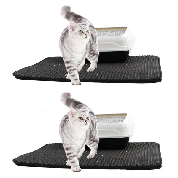 2x Paws & Claws 58cm Waterproof Dual Layer Cat Litter Trap Mat Trapper Pad Black