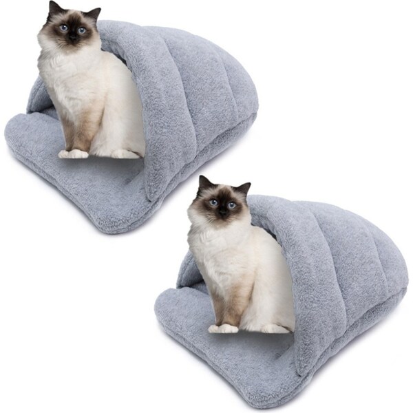 2x Paws & Claws 58x44cm Cat/Pet/Kitten/Dogs/Puppies Plush Igloo Bed/Cave Grey