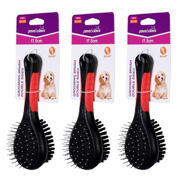 2x Paws & Claws 17.5cm Double Sided Grooming Pet Brush Dog/Cat Cleaning Comb BLK